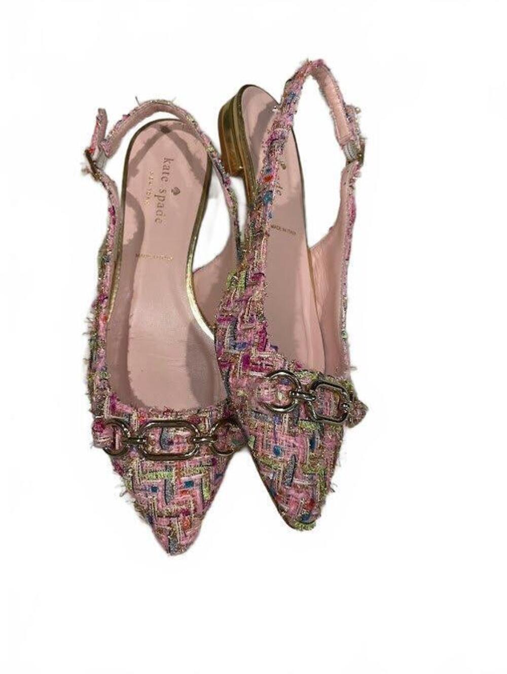Kate Spade New York Pink Gold Tweed Printed Slingback Flats Shoes Size 6.5